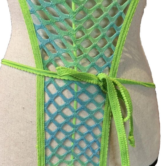 Delicious Green Aqua Semi Transparent Bathing Suit Halter Neck One Size - Picture 3 of 4